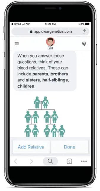 Clear Genetics app - family history questionnaire